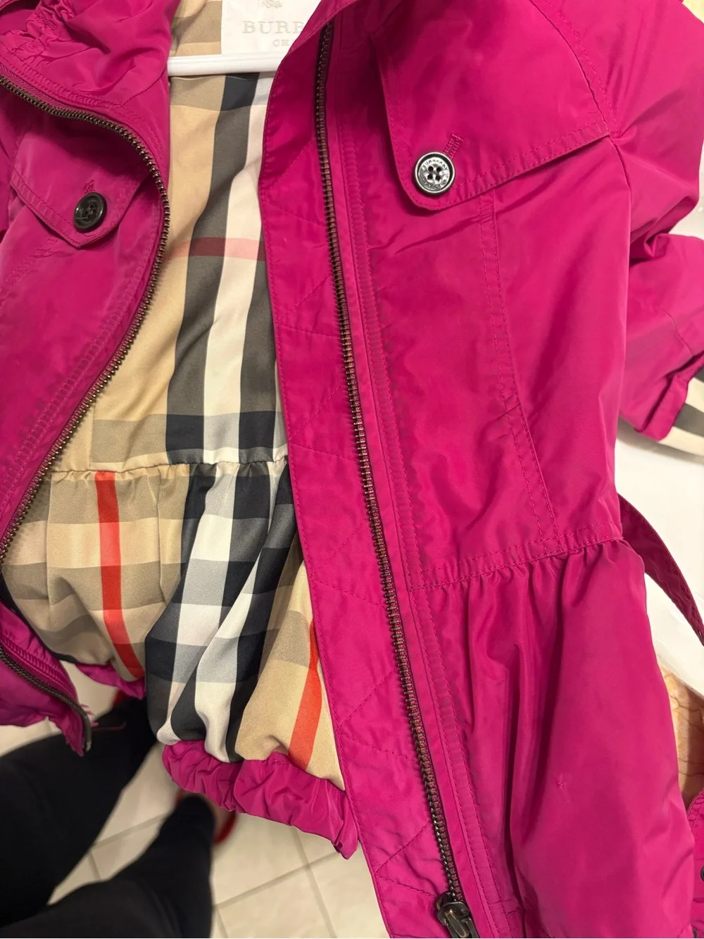 Burberry Bright Magenta Hooded Kids Raincoat with Belt